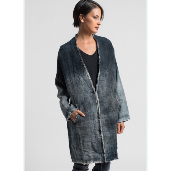 Avant Toi Italy V-neck Gauze Linen Jacket in Delfino Size 14 - Picture 1 of 7